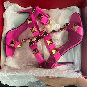 Valentino Fuchsia and Gold Studded Heels